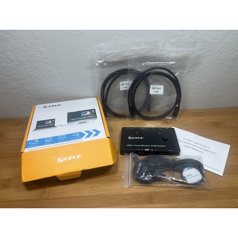 KCEVE 2 Ports KVM Switch 2 Computers 2 Monitors 2 HDMI 4 USB C With Cables